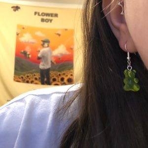 Green gummy bear earrings